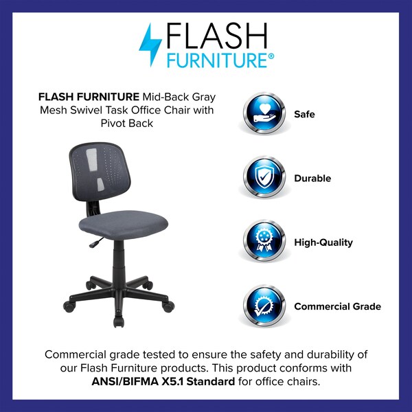 Flash Furniture Pivot Back Gray Mesh Chair - LF-134-GY-GG