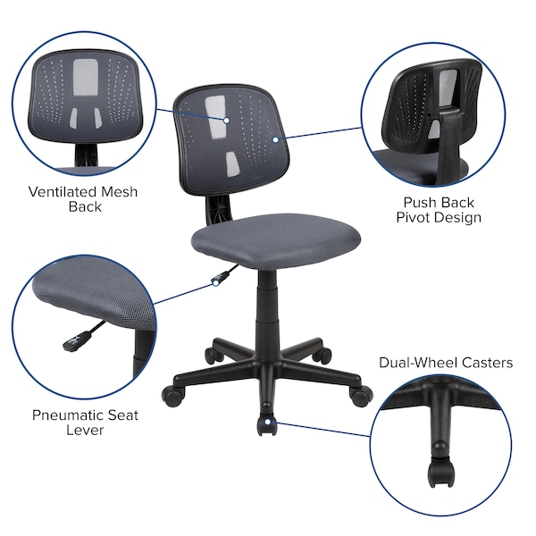 Flash Furniture Pivot Back Gray Mesh Chair - LF-134-GY-GG