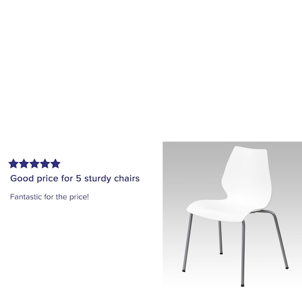 Flash Furniture Stack Chair w/Support, 770 lb. Capcty, Wht - RUT-288-WHITE-GG