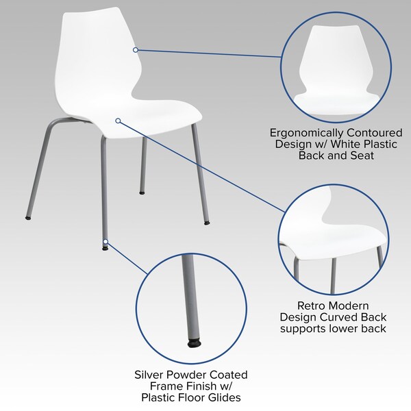 Flash Furniture Stack Chair w/Support, 770 lb. Capcty, Wht - RUT-288-WHITE-GG