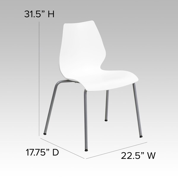 Flash Furniture Stack Chair w/Support, 770 lb. Capcty, Wht - RUT-288-WHITE-GG