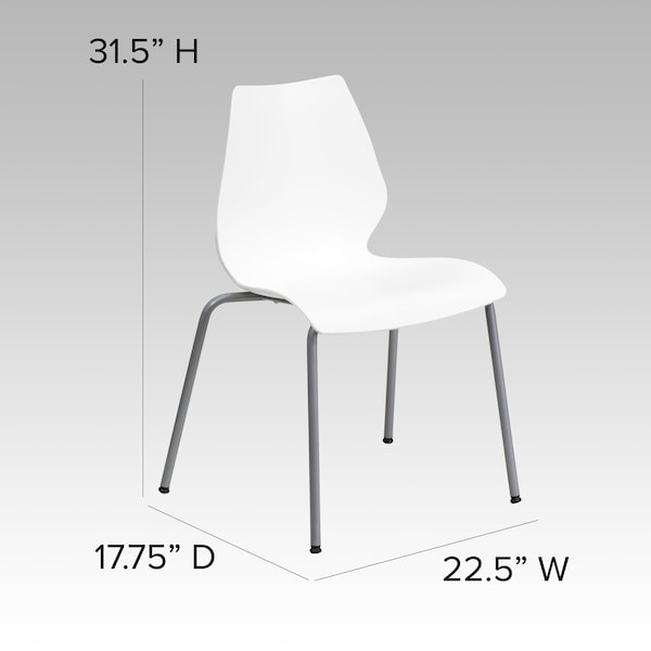 Flash Furniture Stack Chair w/Support, 770 lb. Capcty, Wht - RUT-288-WHITE-GG