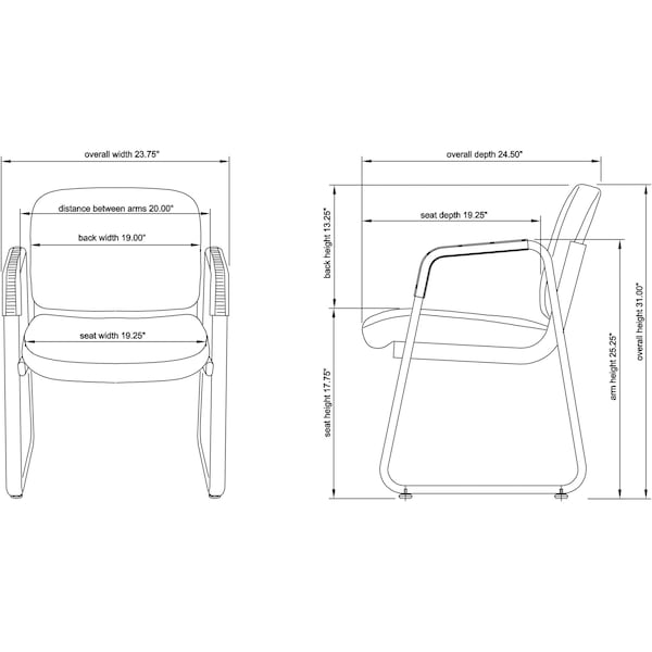 Lorell Guest Chair, Black Back, 26 in W 24.8" L 33-1/2" H, Leather Seat - LLR84577