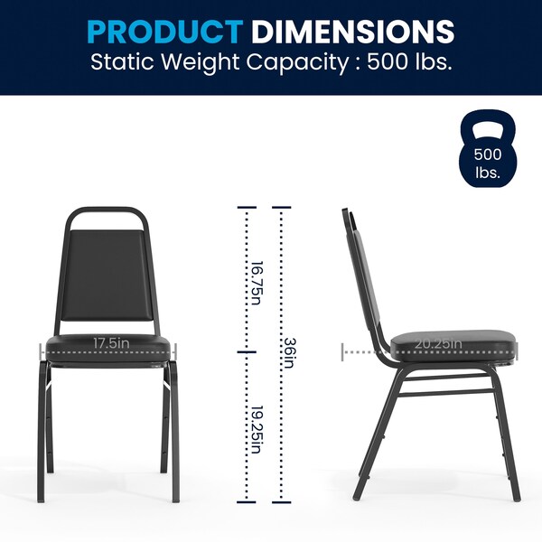 Flash Furniture Hercules Banquet Chair, Black Back, 17-1/2 in W 20-1/4" L 36" H, Vinyl Seat - FD-BHF-1-GG