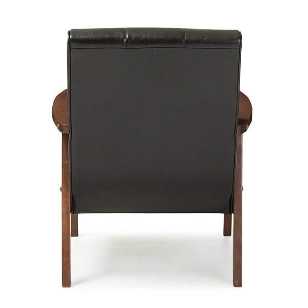 Baxton Studio Nikko Mid-century Black Faux Leather Wooden Lounge Chair - 121-6744