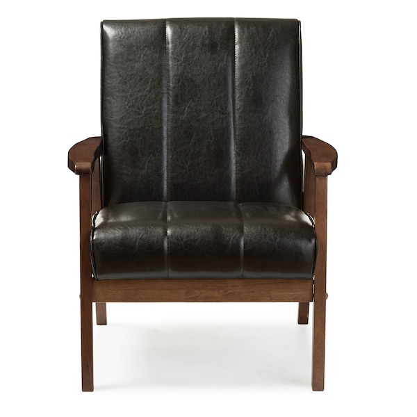 Baxton Studio Nikko Mid-century Black Faux Leather Wooden Lounge Chair - 121-6744