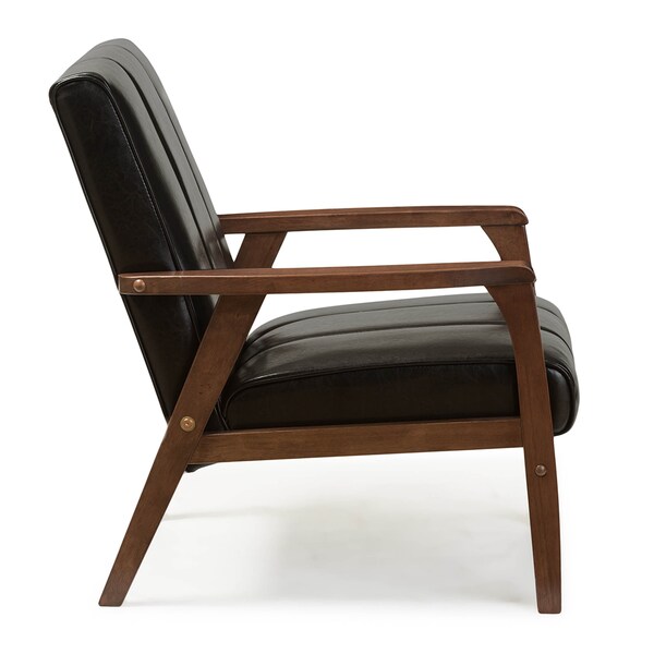 Baxton Studio Nikko Mid-century Black Faux Leather Wooden Lounge Chair - 121-6744