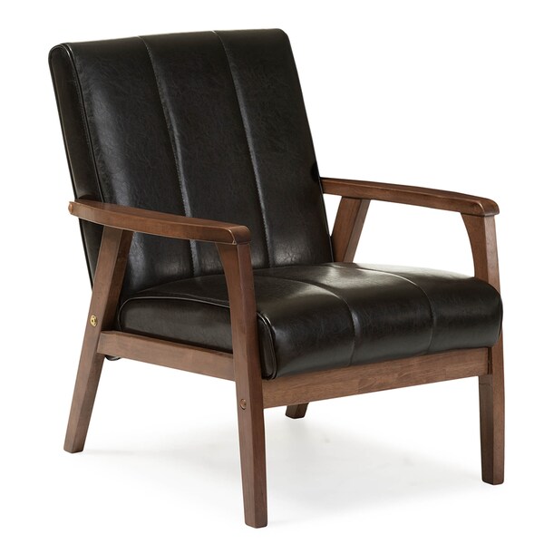 Baxton Studio Nikko Mid-century Black Faux Leather Wooden Lounge Chair - 121-6744