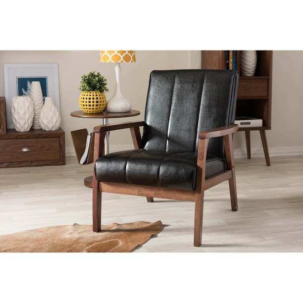 Baxton Studio Nikko Mid-century Black Faux Leather Wooden Lounge Chair - 121-6744