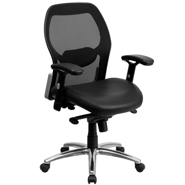 Flash Furniture Contemporary Chair Mid-Back Exec Leather Chair, Black, Adjustable Arms, 17-3/4" to 21" Height - LF-W42-L-GG