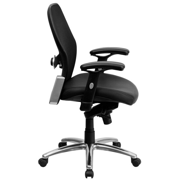 Flash Furniture Contemporary Chair Mid-Back Exec Leather Chair, Black, Adjustable Arms, 17-3/4" to 21" Height - LF-W42-L-GG