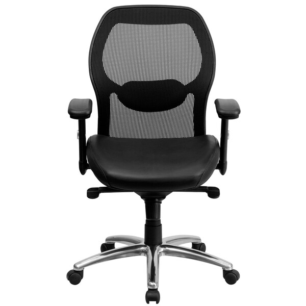 Flash Furniture Contemporary Chair Mid-Back Exec Leather Chair, Black, Adjustable Arms, 17-3/4" to 21" Height - LF-W42-L-GG