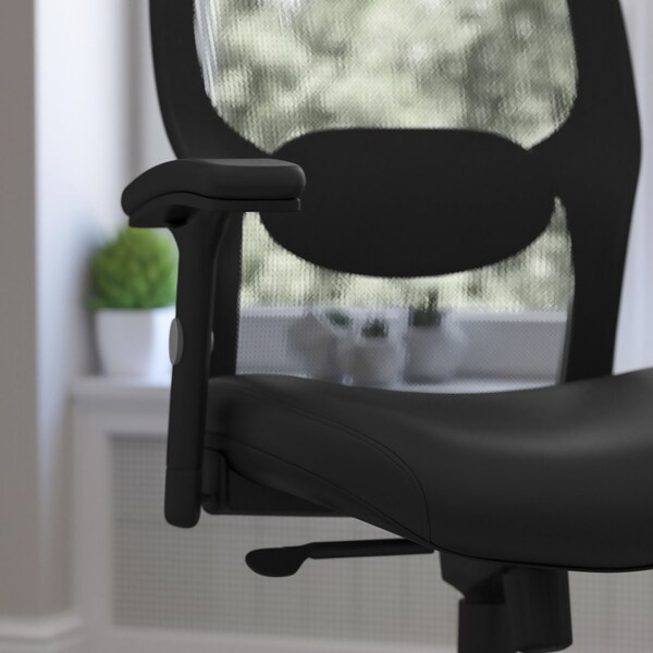 Flash Furniture Contemporary Chair Mid-Back Exec Leather Chair, Black, Adjustable Arms, 17-3/4" to 21" Height - LF-W42-L-GG