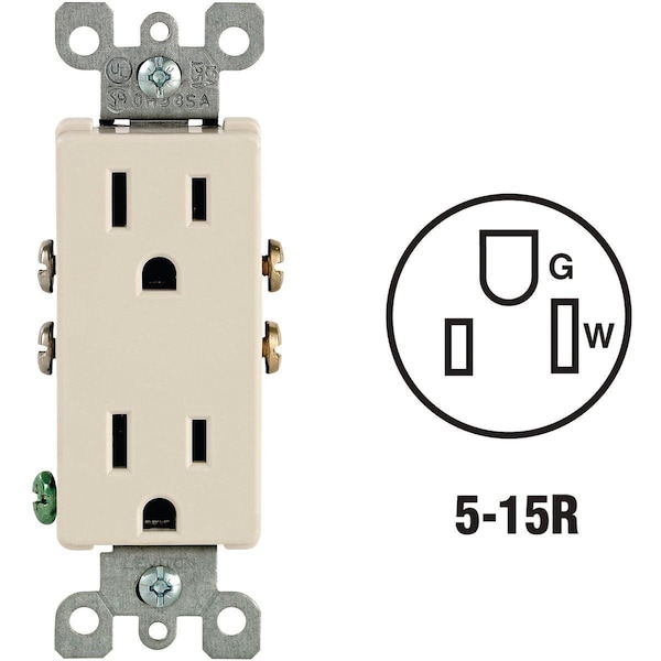 Leviton Decora 15A Light Almond Residential Grade 5-15R Duplex Outlet - S06-05325-0TS