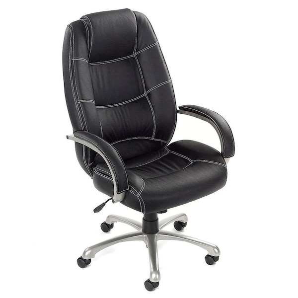 Global Industrial Saddle Stitched High Back Office Chair, Leather, Black - 240121BK