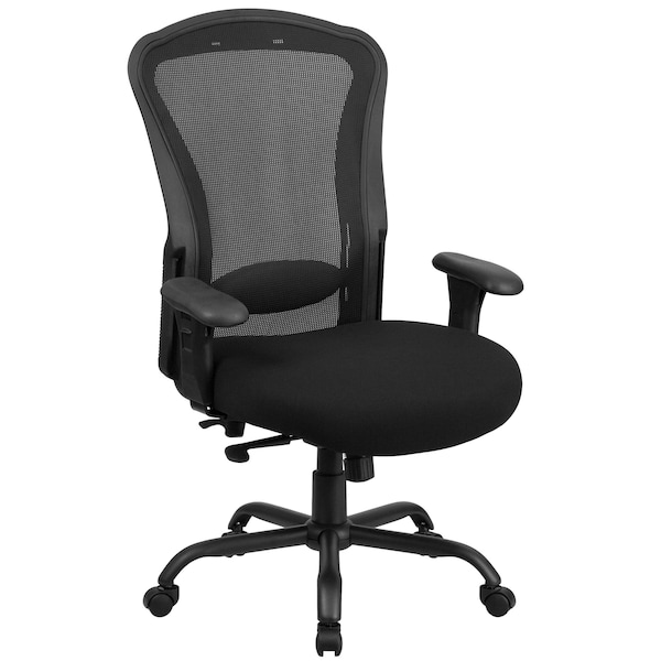 Flash Furniture Contemporary Chair High Back, 24/7 Use, 400 lb. Capacity, Blk, Adjustable Arms, 20" to 23" Height - LQ-3-BK-GG