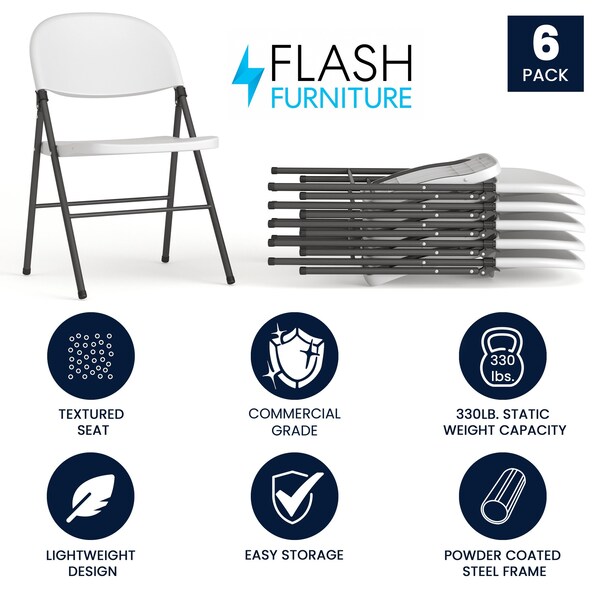 Flash Furniture White Plastic Folding Chair - 6-DAD-YCD-50-WH-GG