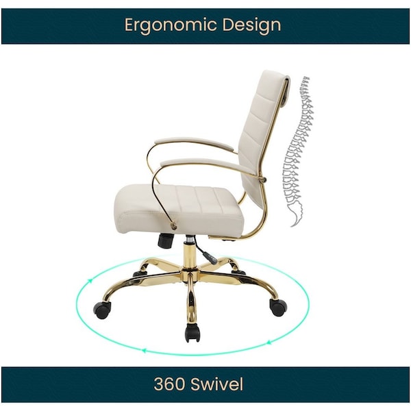 Leisuremod Benmar Leather Office Chair with Gold Frame, Tan - BOG19TL
