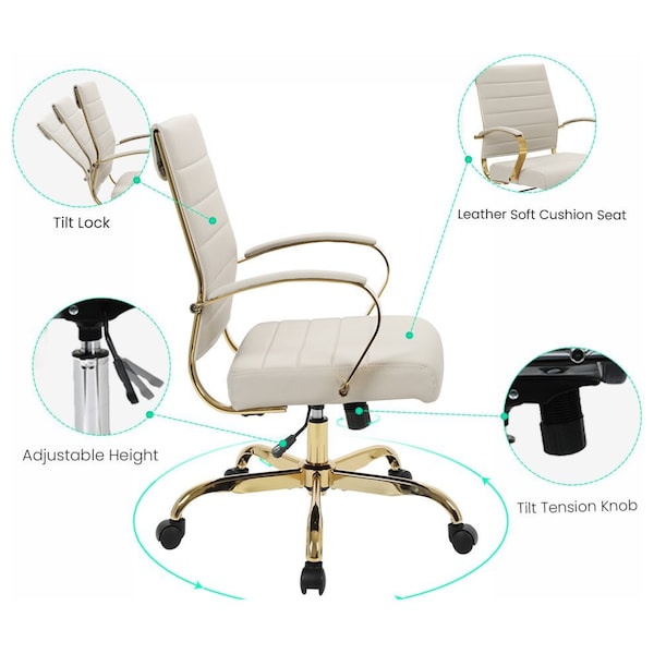 Leisuremod Benmar Leather Office Chair with Gold Frame, Tan - BOG19TL