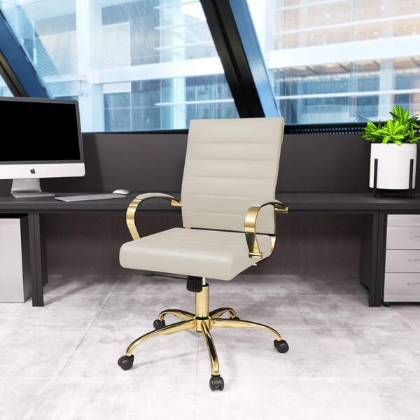 Leisuremod Benmar Leather Office Chair with Gold Frame, Tan - BOG19TL