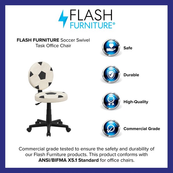 Flash Furniture Metal Task Chair, 17" to 21-1/2", Black and White - BT-6177-SOC-GG