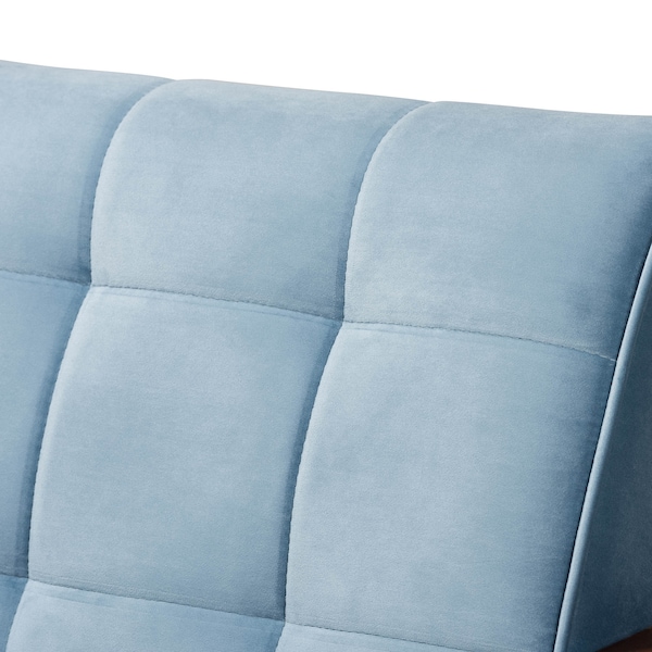 Baxton Studio Asta Mid-Century Blue Velvet Upholstered Walnut Finished Wood Armchair - 160-9942
