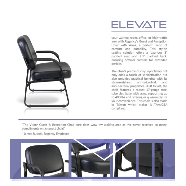 Regency Victor Guest and Reception Chair with Arms, Anti-Microbial/Anti-Bacterial Vinyl, Black - 403-VAM-BK