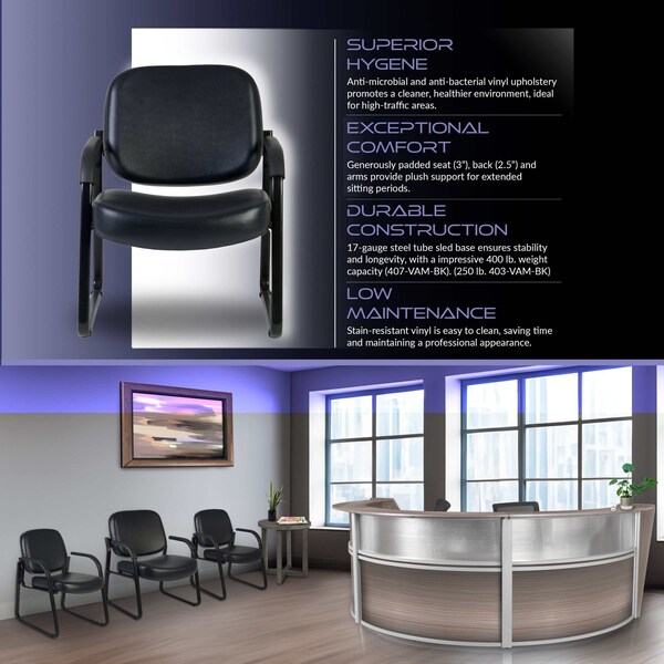 Regency Victor Guest and Reception Chair with Arms, Anti-Microbial/Anti-Bacterial Vinyl, Black - 403-VAM-BK