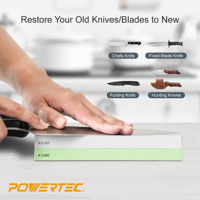 POWERTEC Sharpening Stone Holder with Whetstone Knife Sharpener Stones - 400/1000 3000/8000 4-Side Grit Waterstones - 71722