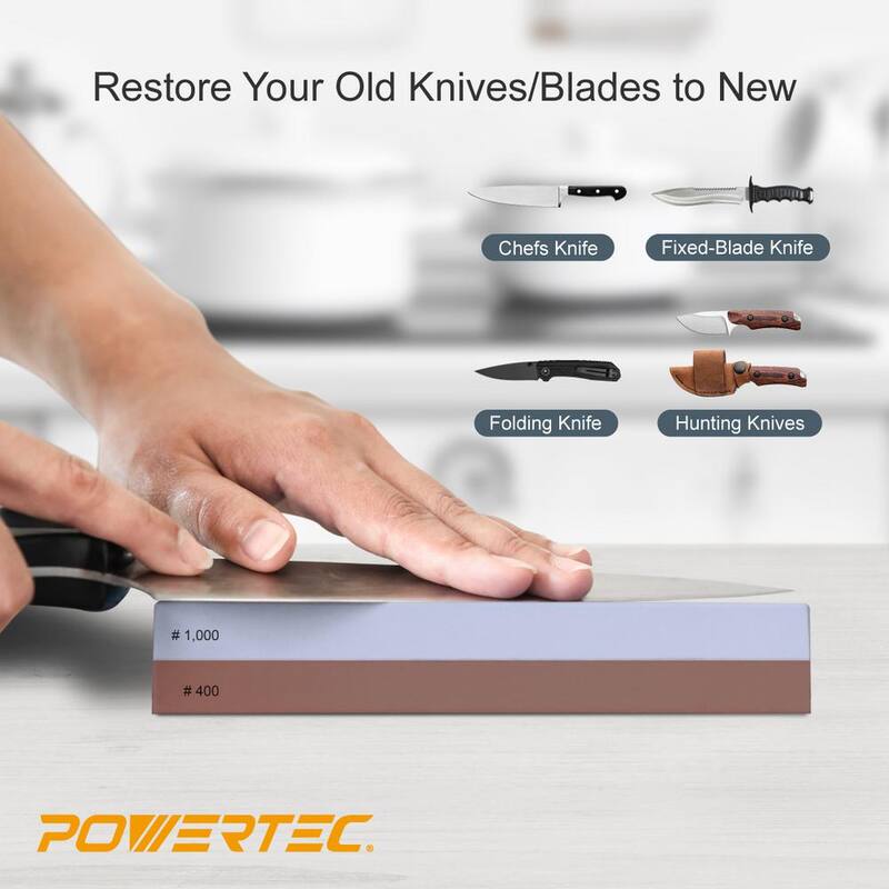 POWERTEC Sharpening Stone Holder with Whetstone Knife Sharpener Stones - 400/1000 3000/8000 4-Side Grit Waterstones - 71722