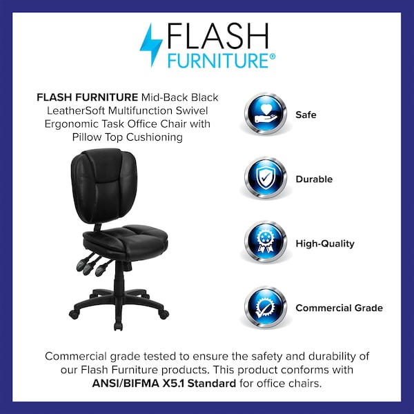 Flash Furniture Metal Contemporary Chair, 18-1/4" to 21-1/2", Black LeatherSoft - GO-930F-BK-LEA-GG