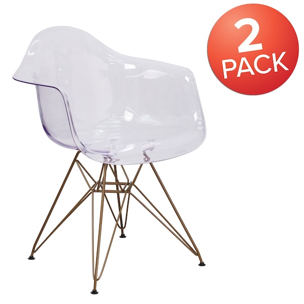 Flash Furniture Allure Series Transparent Side Chair with Gold Base - 2-FH-132-CPC1-GG