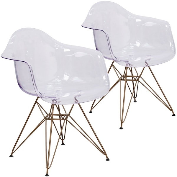 Flash Furniture Allure Series Transparent Side Chair with Gold Base - 2-FH-132-CPC1-GG