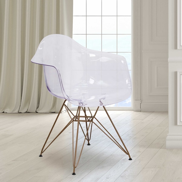 Flash Furniture Allure Series Transparent Side Chair with Gold Base - 2-FH-132-CPC1-GG