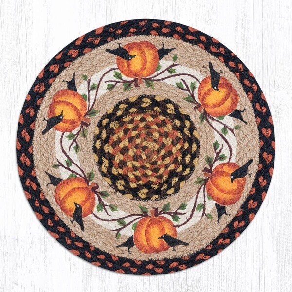 H2H 15.5 x 15.5 in. Jute Round Pumpkin Crow Chair Pad - H22548706