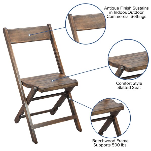 Flash Furniture Slatted Wood Folding Special Event Chair - Antique Black, PK4 - 4-WFC-SLAT-AB-GG