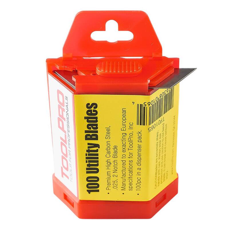ToolPro Drywall High Carbon Steel Knife Utility Blades with Dispenser (100-Pack) - TP01065