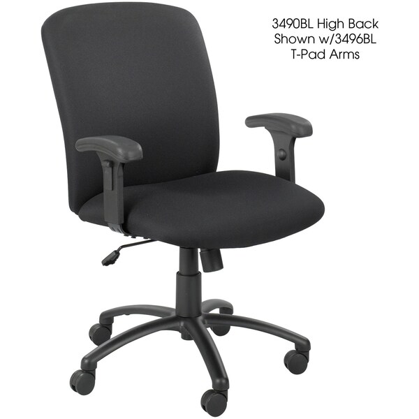 Safco Task Chair Big And Tall Chair, High Back, Black, 19-1/2" to 23-1/2" Height, Black - 3490BL