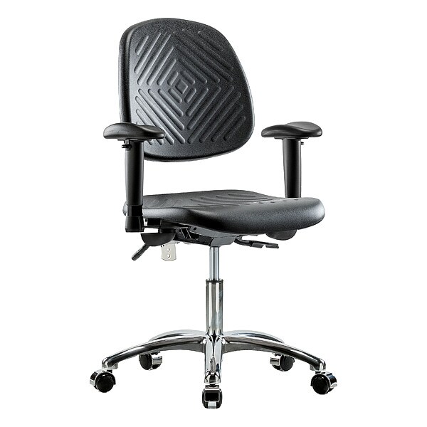 Zoro Select Clean Room Chair Ergonomic Chair, Adjustable Arms, 17-1/2" to 22-3/4" Height, Polyurethane, Black - BR-NCR-PDHCH-MB-CR-T1-A1-CC-BLK