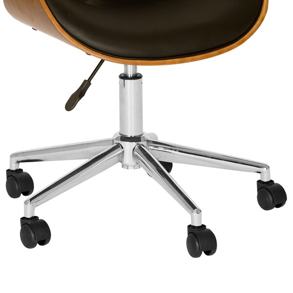 Armen Living Daphne Modern Office Chair In Chrome Finish with Black Faux Leather And Walnut Veneer Back - LCDAOFCHBL