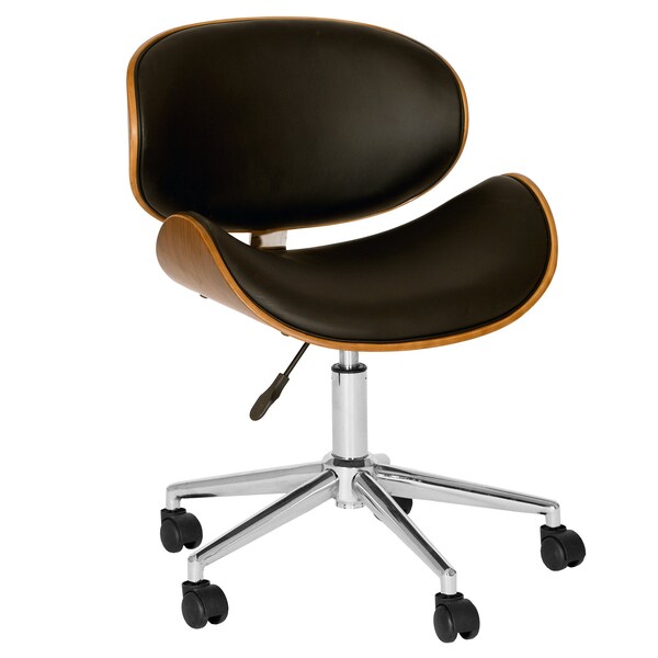 Armen Living Daphne Modern Office Chair In Chrome Finish with Black Faux Leather And Walnut Veneer Back - LCDAOFCHBL