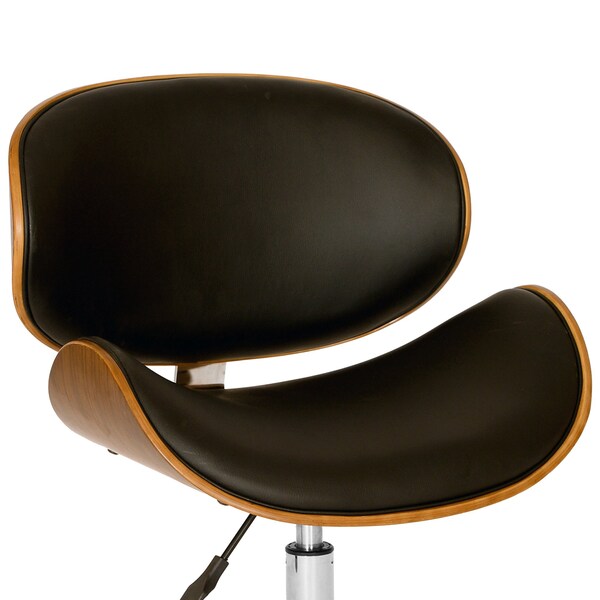 Armen Living Daphne Modern Office Chair In Chrome Finish with Black Faux Leather And Walnut Veneer Back - LCDAOFCHBL