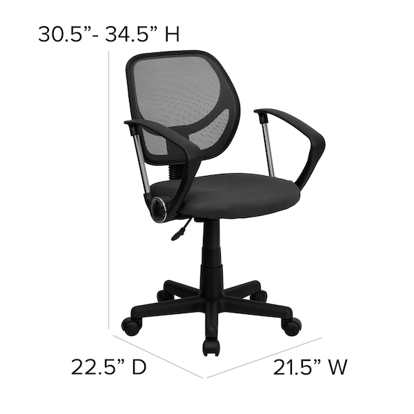 Flash Furniture Mesh Task Chair, 15-1/2" to 19-1/2", Fixed Arms, Gray - WA-3074-GY-A-GG