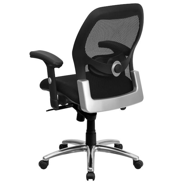 Flash Furniture Contemporary Chair Mid-Back Exec Mesh Chair, Black, Adjustable Arms, 17-3/4" to 21" Height, Mesh - LF-W42-GG