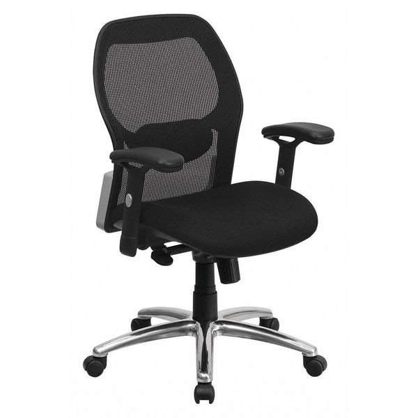 Flash Furniture Contemporary Chair Mid-Back Exec Mesh Chair, Black, Adjustable Arms, 17-3/4" to 21" Height, Mesh - LF-W42-GG