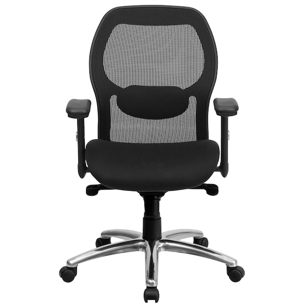 Flash Furniture Contemporary Chair Mid-Back Exec Mesh Chair, Black, Adjustable Arms, 17-3/4" to 21" Height, Mesh - LF-W42-GG