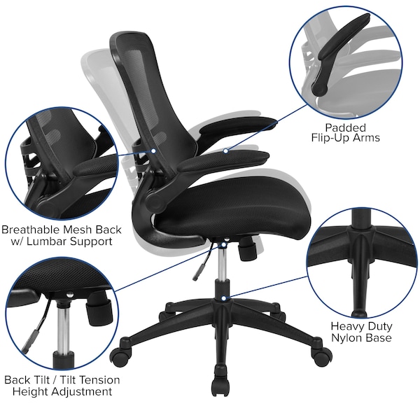 Flash Furniture Black Mesh Swivel Ergonomic Task Chairs, 5PK - 5-BL-X-5M-BK-GG