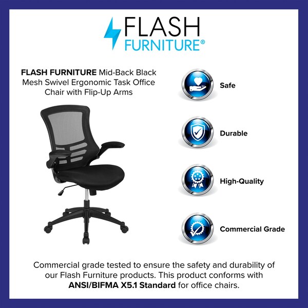 Flash Furniture Black Mesh Swivel Ergonomic Task Chairs, 5PK - 5-BL-X-5M-BK-GG