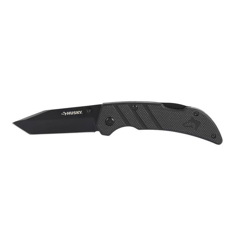 Husky 3 in. Sharpener and Nylon Handle Sporting 3 in. Steel Clip Point Straight Edge Folding Knife Tactical Knife - 90650