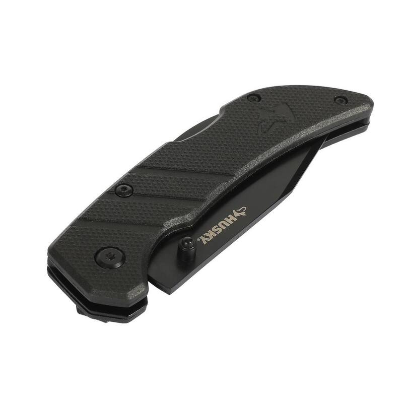 Husky 3 in. Sharpener and Nylon Handle Sporting 3 in. Steel Clip Point Straight Edge Folding Knife Tactical Knife - 90650
